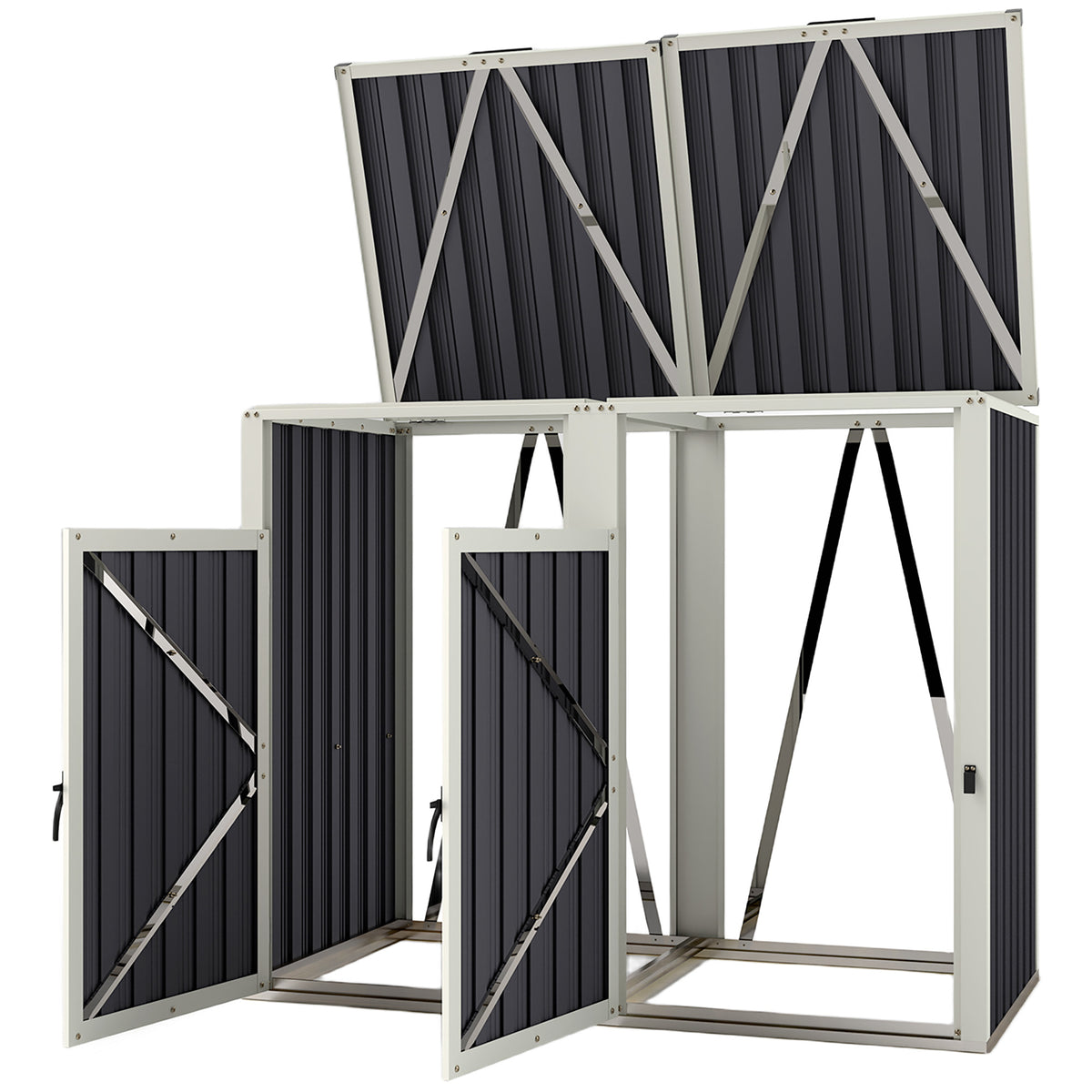 Double Garbage Bin Shed Lockable — Dark Grey