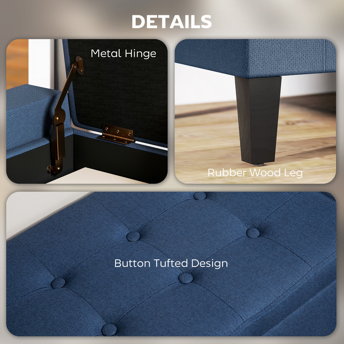 Tufted Linen Storage Ottoman Bench
