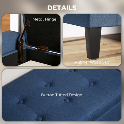 Tufted Linen Storage Ottoman Bench