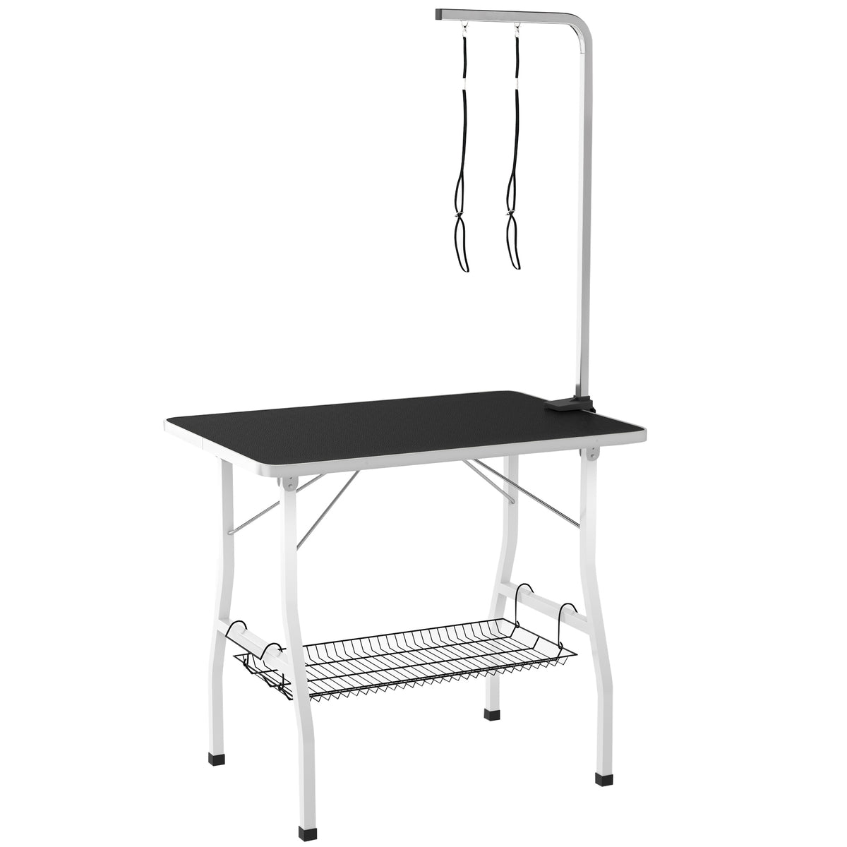 Mesa de peluquería para perros con brazos ajustables y plataforma de goma