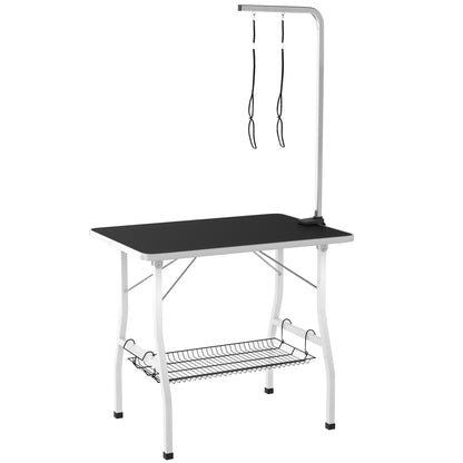 Mesa de peluquería para perros con brazos ajustables y plataforma de goma
