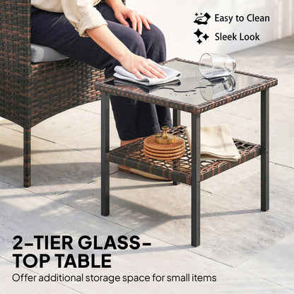 Bistro Set 3 Piece Wicker with Glass Table — Khaki