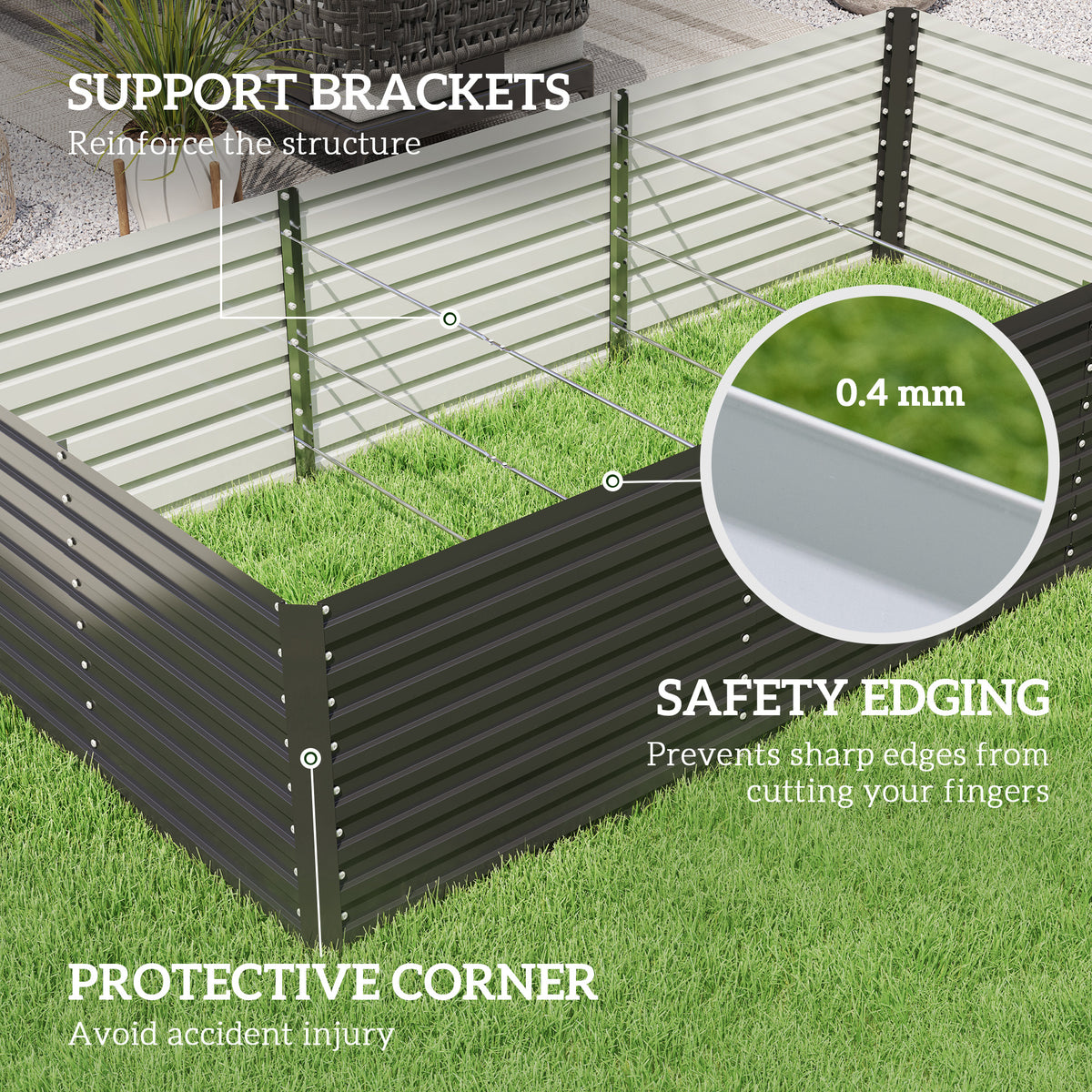240x120x60cm Raised Garden Bed - Black Galvanized Planter