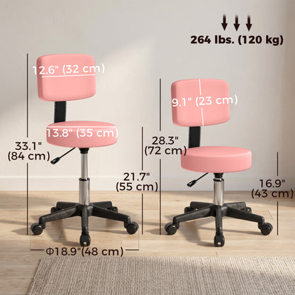 Rolling Stool with Backrest and Wheels — PU Leather
