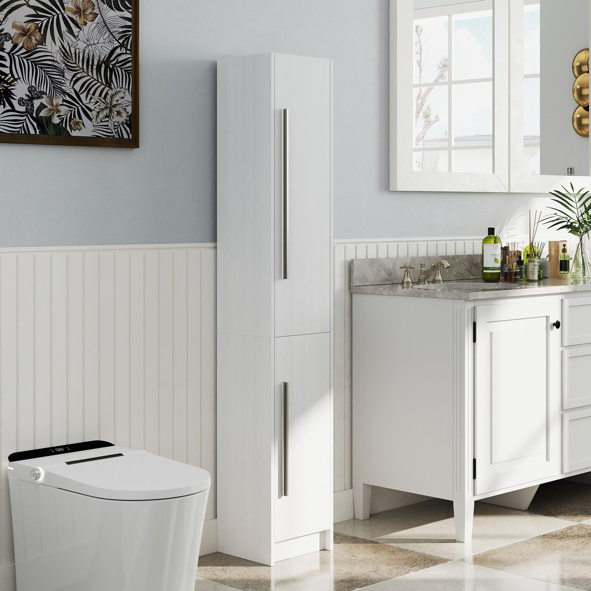 Armario alto de baño con estantes ajustables