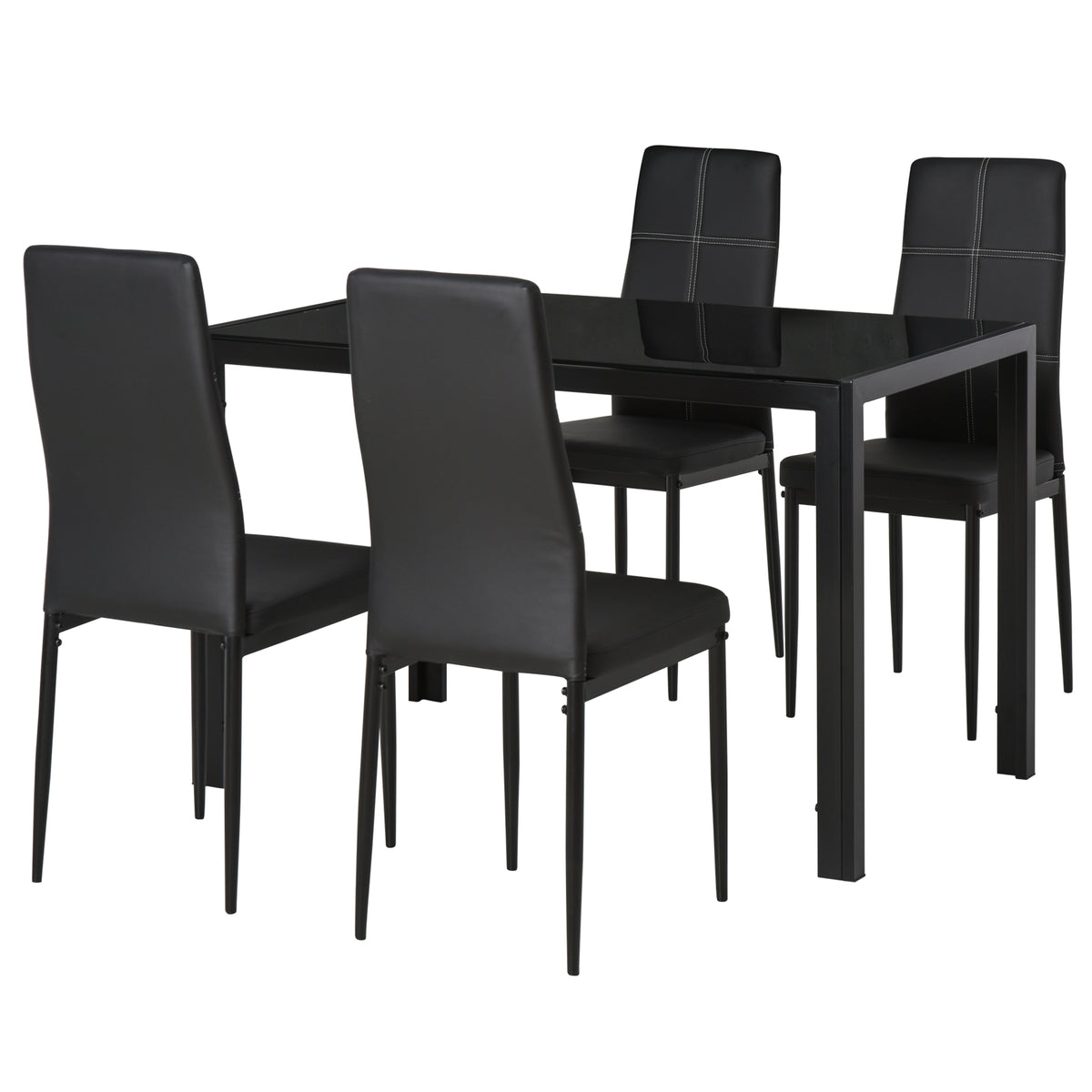 5-Piece Dining Set Tempered Glass Top Metal Frame