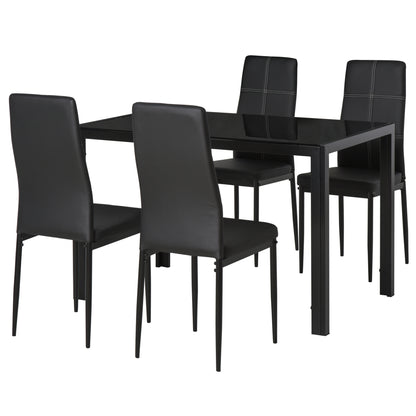 5-Piece Dining Set Tempered Glass Top Metal Frame