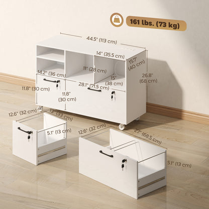 Mobile 2-drawer lateral file cabinet with lock