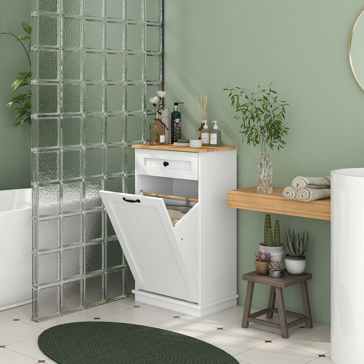 Tilt-Out Laundry Cabinet with Drawer and Basket