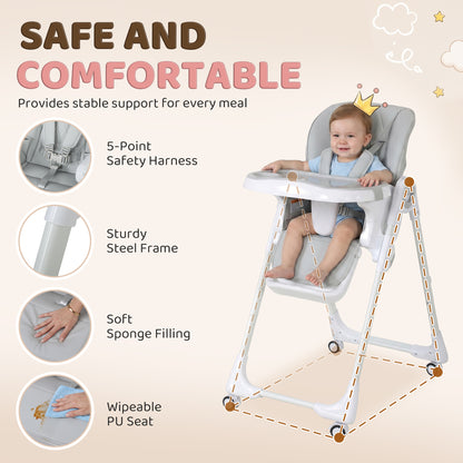 Foldable High Chair with Double Tray and Wheels