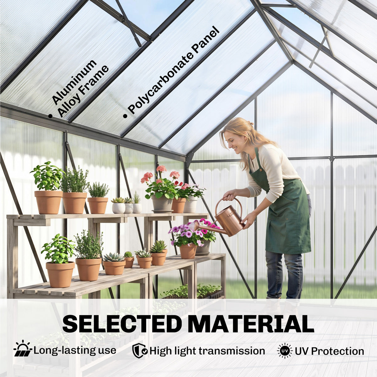 190x375x199cm Charcoal Grey Polycarbonate Greenhouse with Ventilation