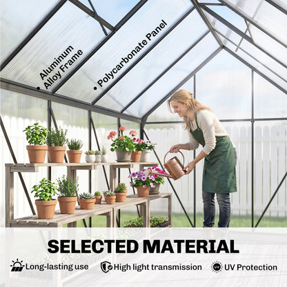 190x375x199cm Charcoal Grey Polycarbonate Greenhouse with Ventilation