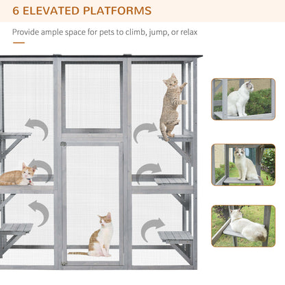 Outdoor Cat Enclosure with 6 Platforms