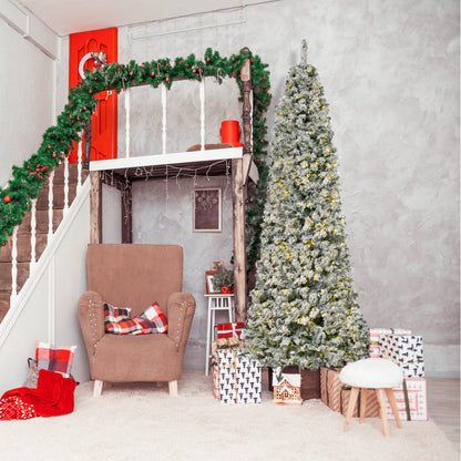 Pre-Lit Slim Flocked Artificial Christmas Tree with LED Lights