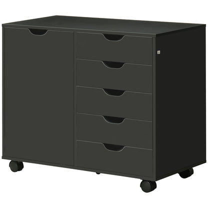 Lateral Filing Cabinet 5 Drawers with Door and Wheels