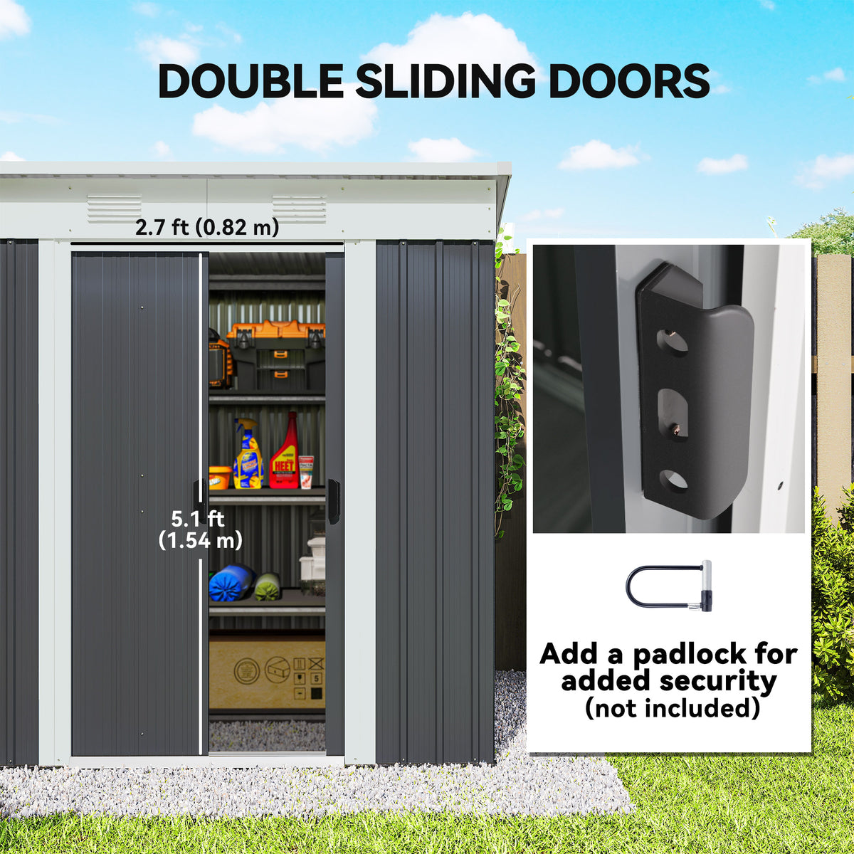 Galvanized Steel Outdoor Storage Shed with Sliding Doors