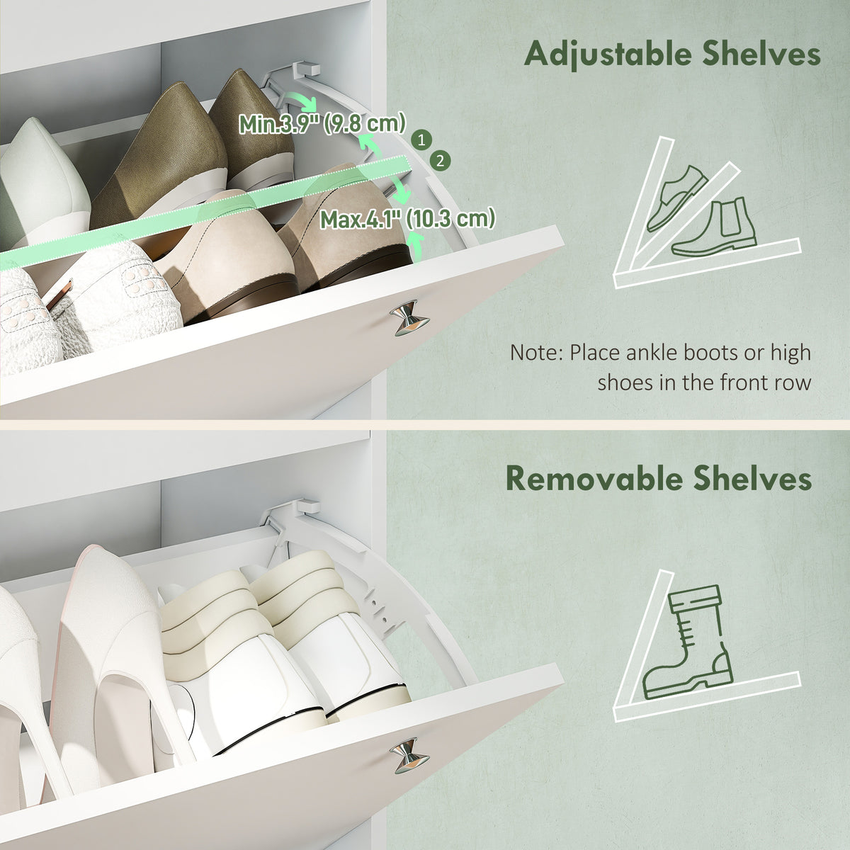 Narrow Shoe Cabinet 4 Flip Drawers — Holds 24–32 Pairs