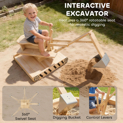 Wooden Sandbox with Digger and Rotating Seat 184 x 90 x 56 cm