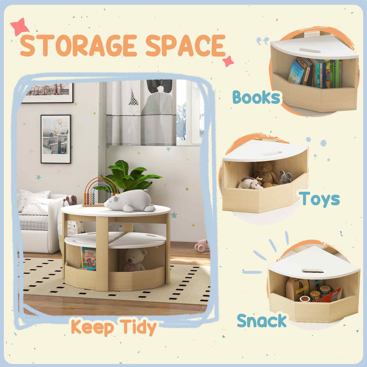 Kids Table and Chair Set with Storage — Set of 5