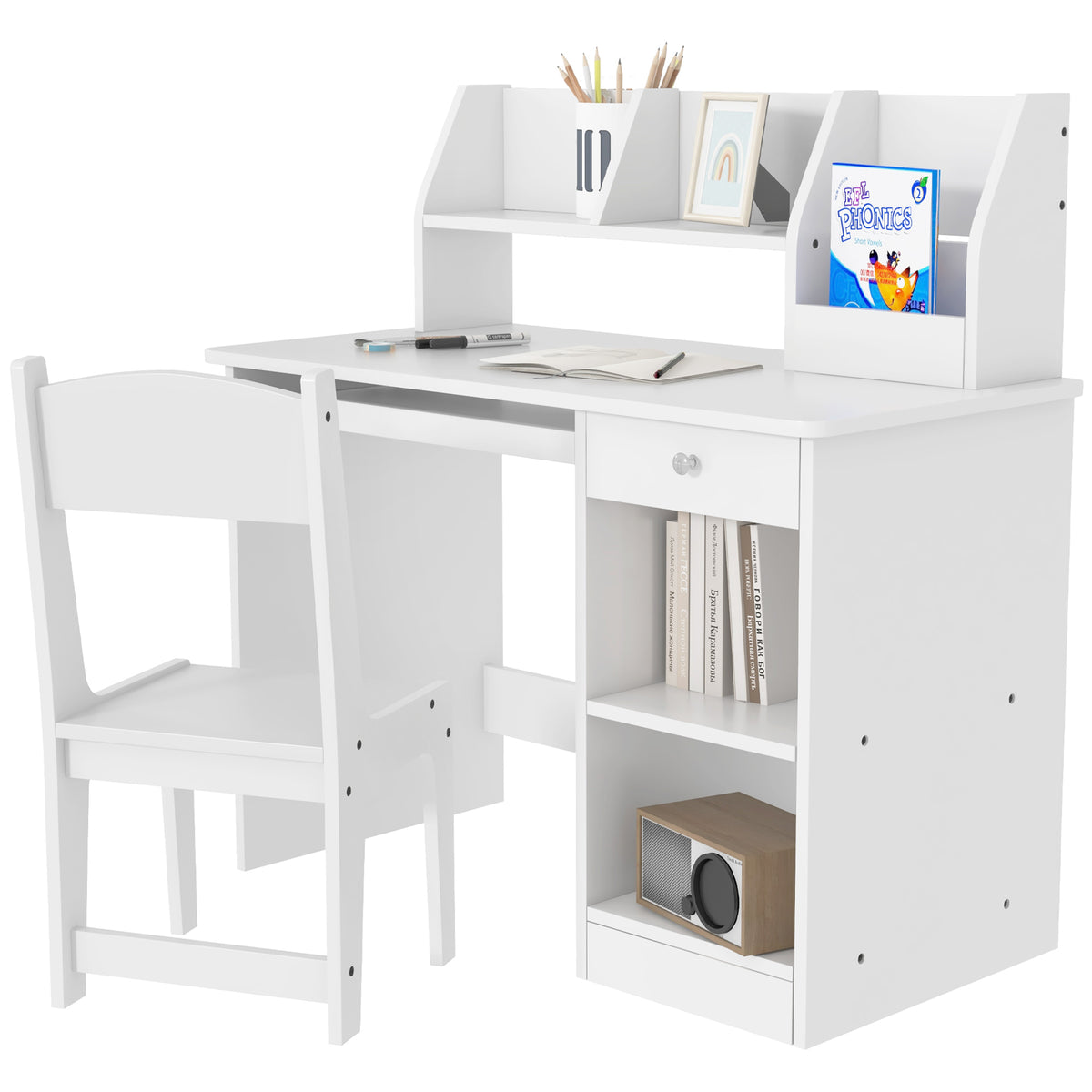 Kids Study Desk and Chair Set with Storage — Set of 2