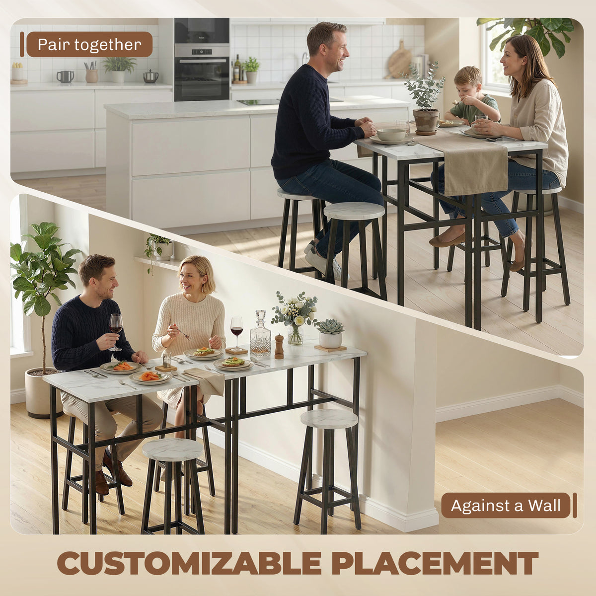 6-Piece Bar Set with 2 Tables and 4 Stools
