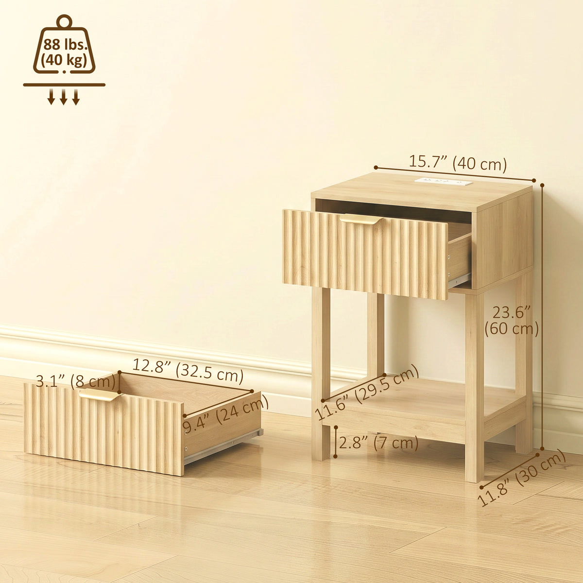 Modern nightstand with drawer — Set of 2