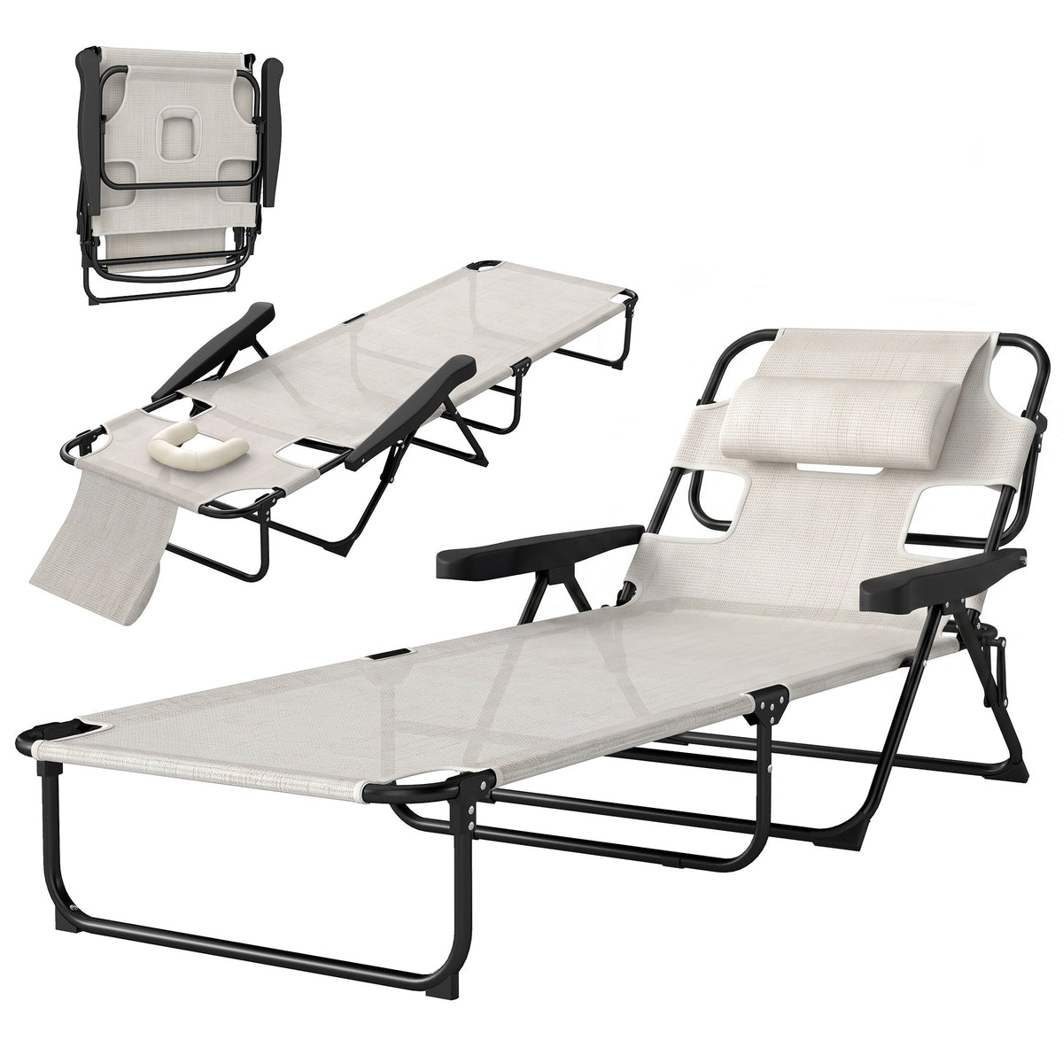 Folding lounge chair with reclining backrest