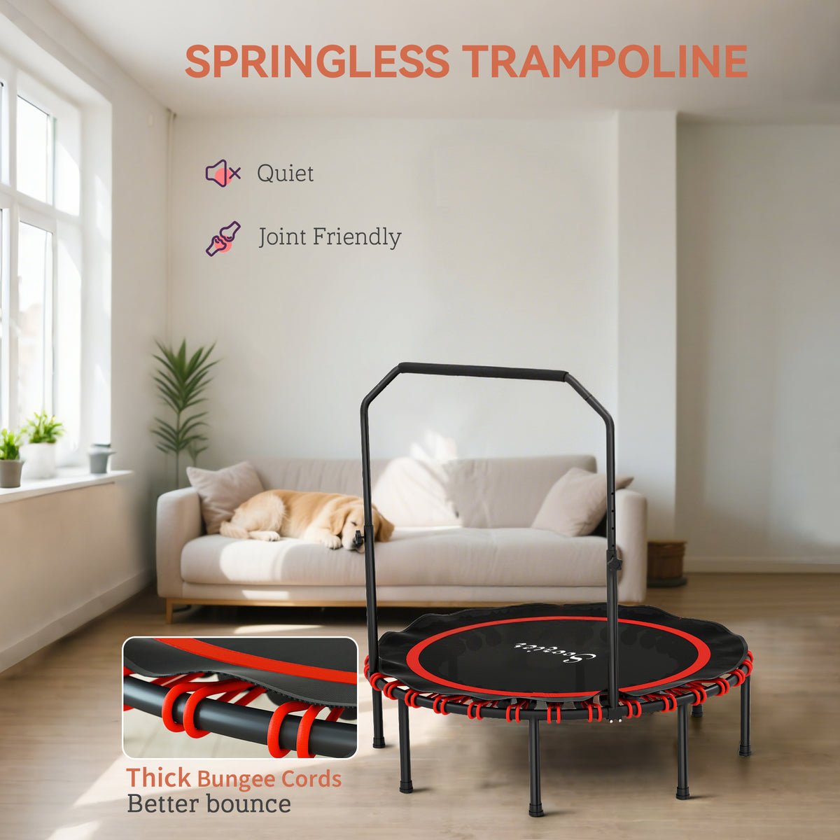 Indoor foldable rebounder mini trampoline with adjustable handle