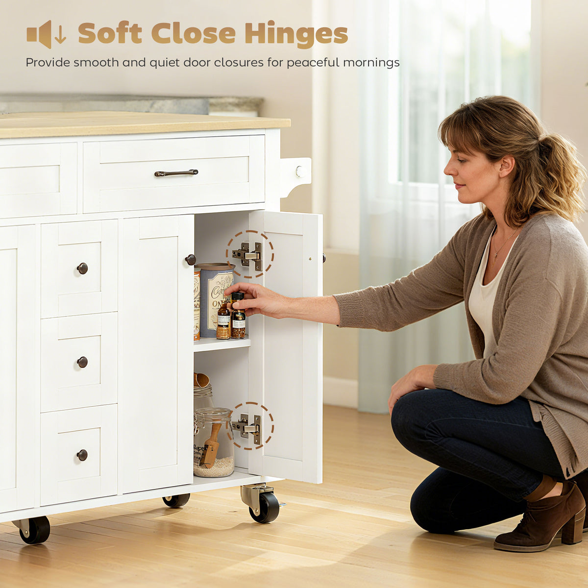 Kitchen Island Cart on Wheels with Outlets & Drop Leaf