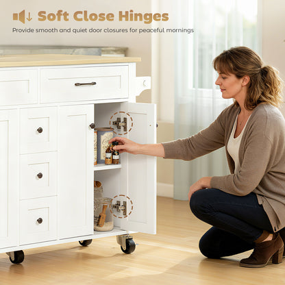 Kitchen Island Cart on Wheels with Outlets & Drop Leaf
