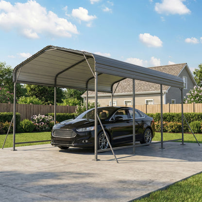 Heavy-Duty Metal Carport 10 x 15 ft or 11 x 15 ft, Gable Roof
