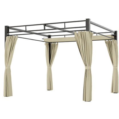 Freestanding Pergola Retractable Canopy with Curtains 10×10 ft
