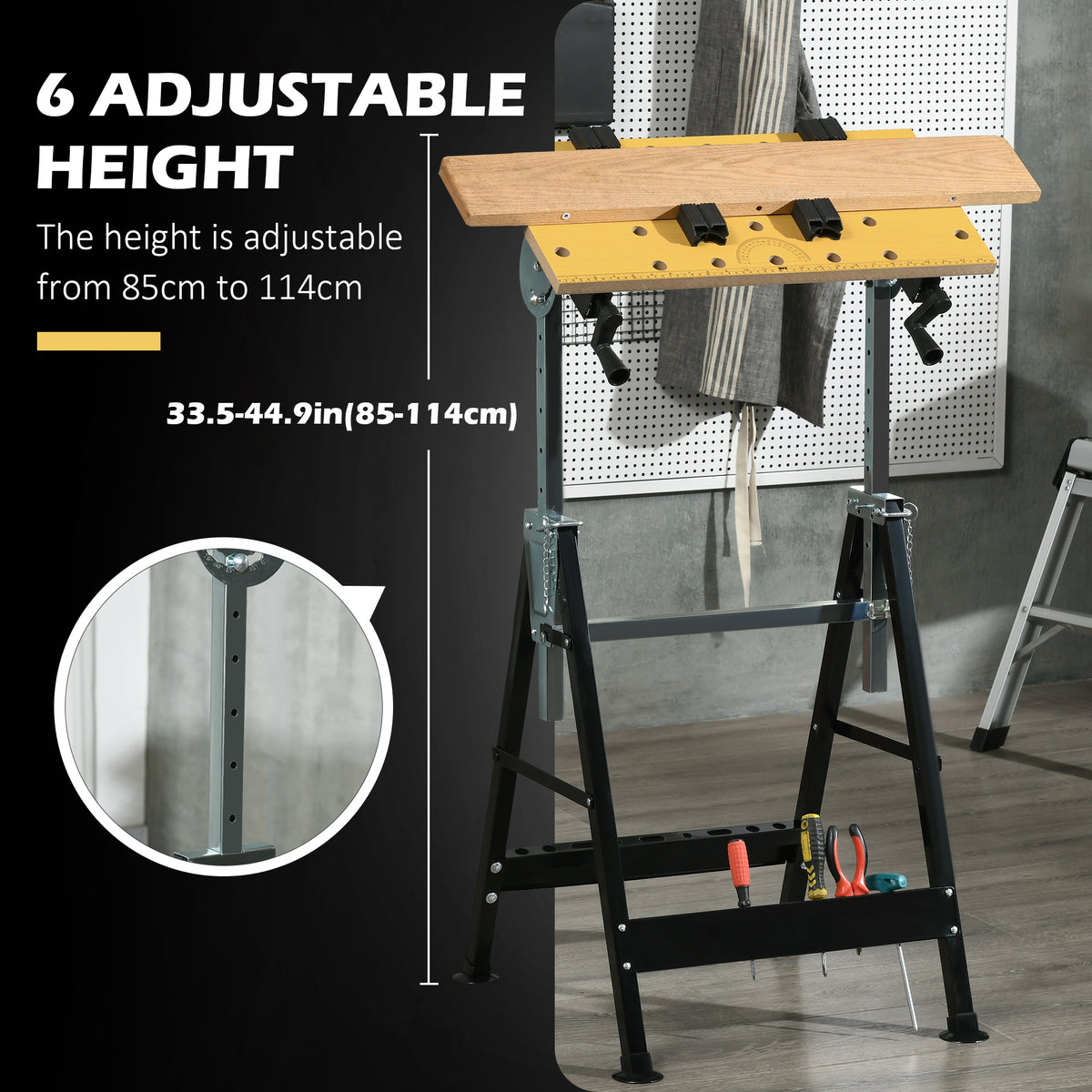 Adjustable Work Bench 6-Level Height Steel Frame