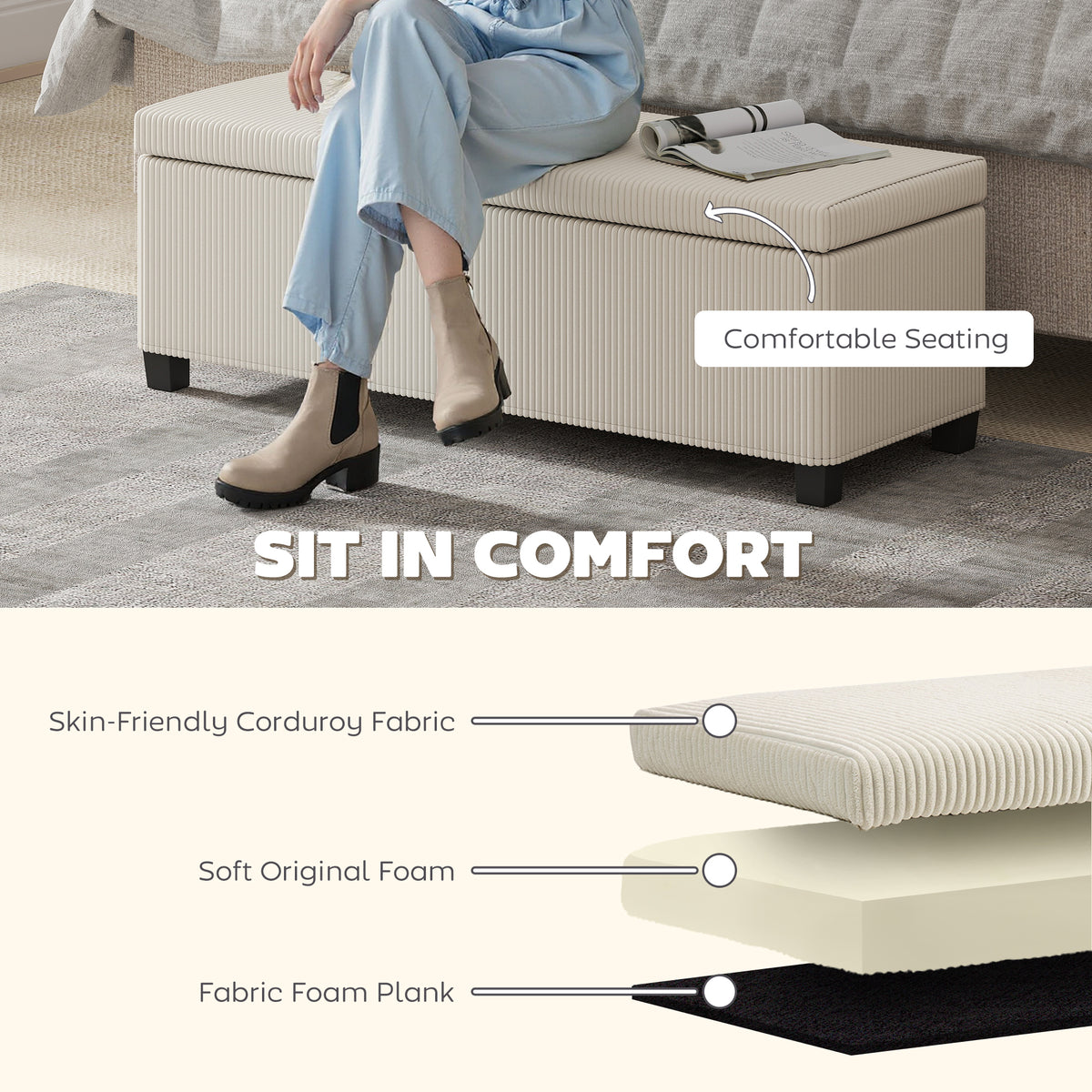 Corduroy Storage Ottoman Bench