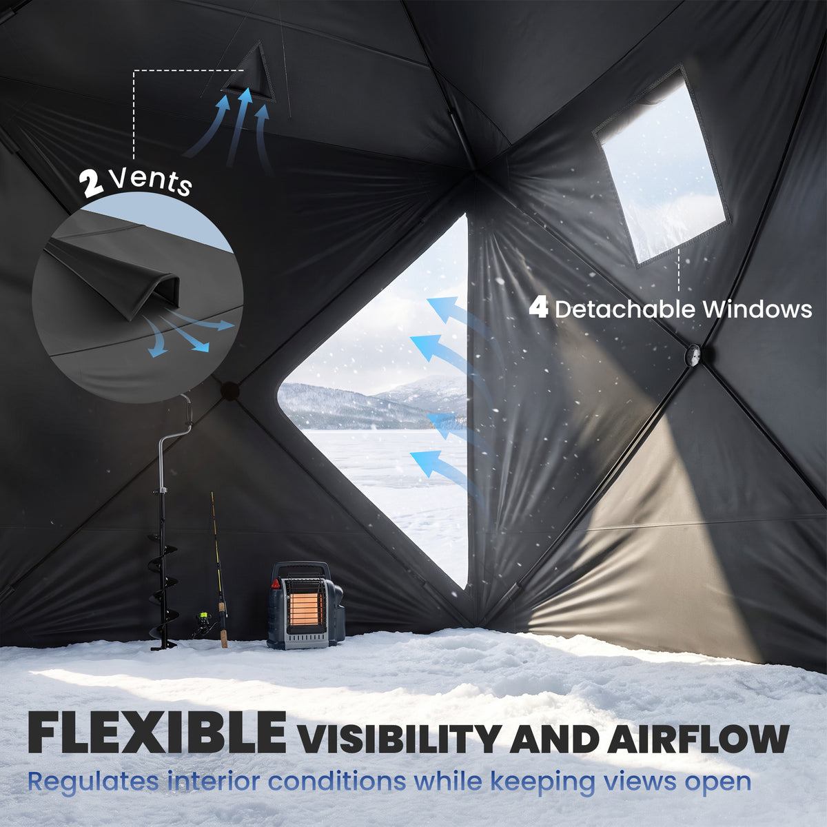 4 Person Pop-Up Ice Fishing Tent 360 x 180 x 202 cm