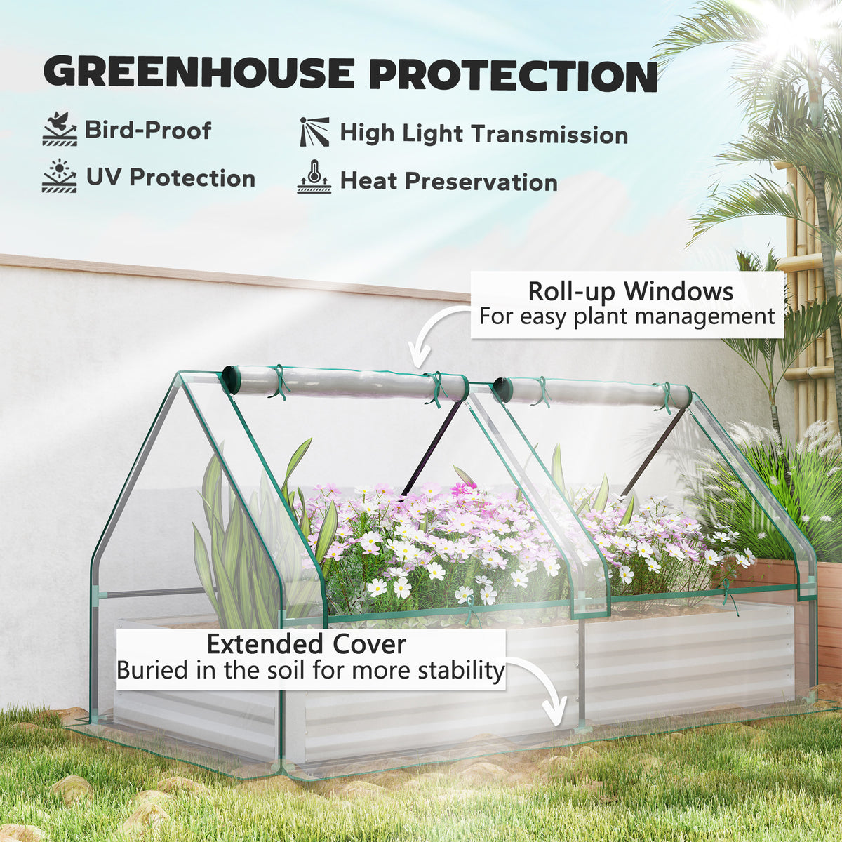 Raised Garden Bed 2-in-1 with Mini Greenhouse