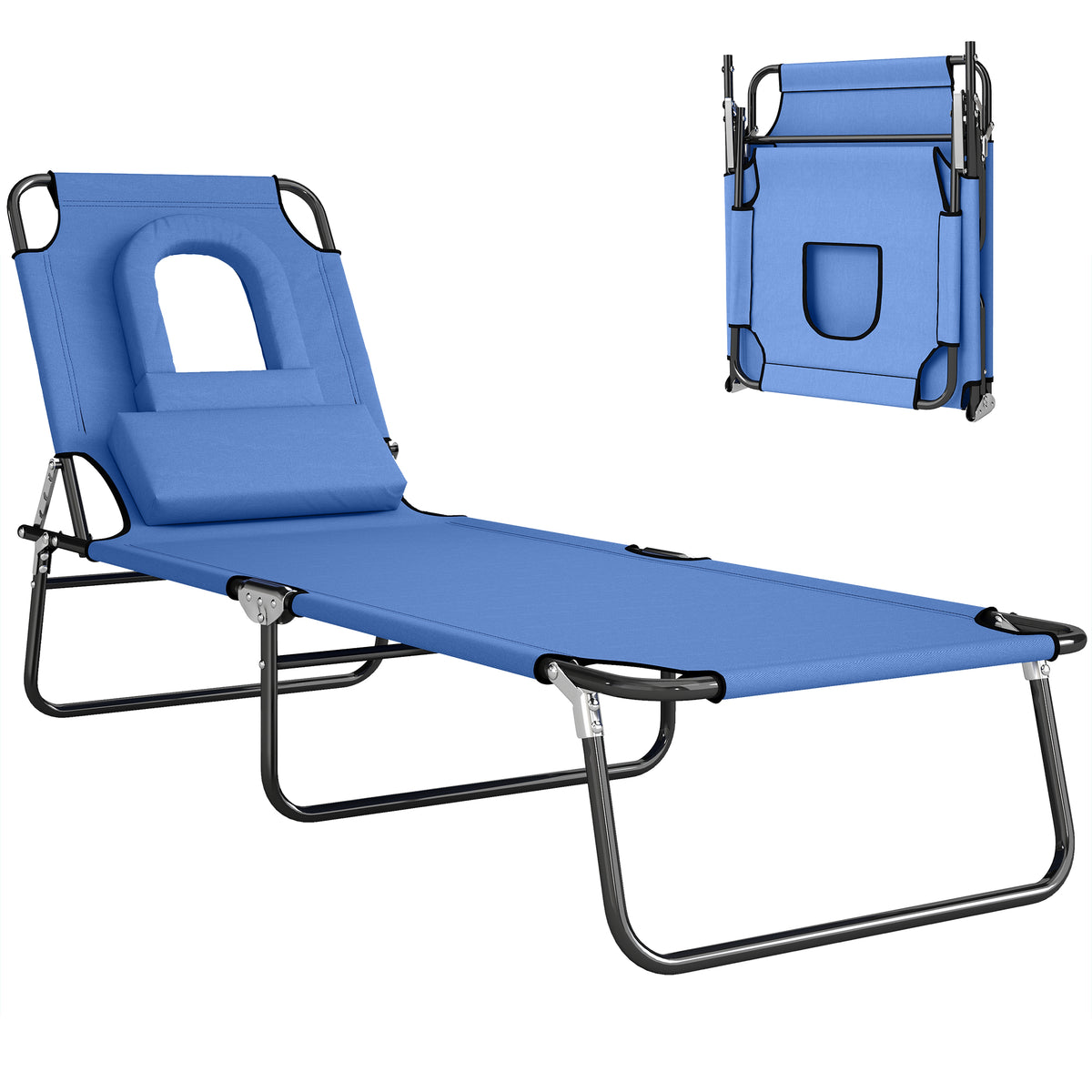 Tumbona plegable con orificio facial ajustable