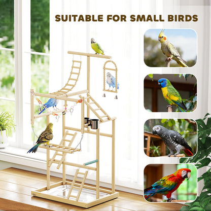 4-Layer Wooden Bird Playground Play Stand