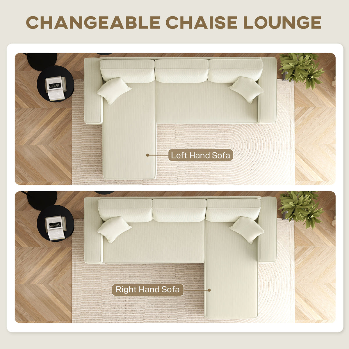 Corner Sofa with Changeable Chaise Corduroy