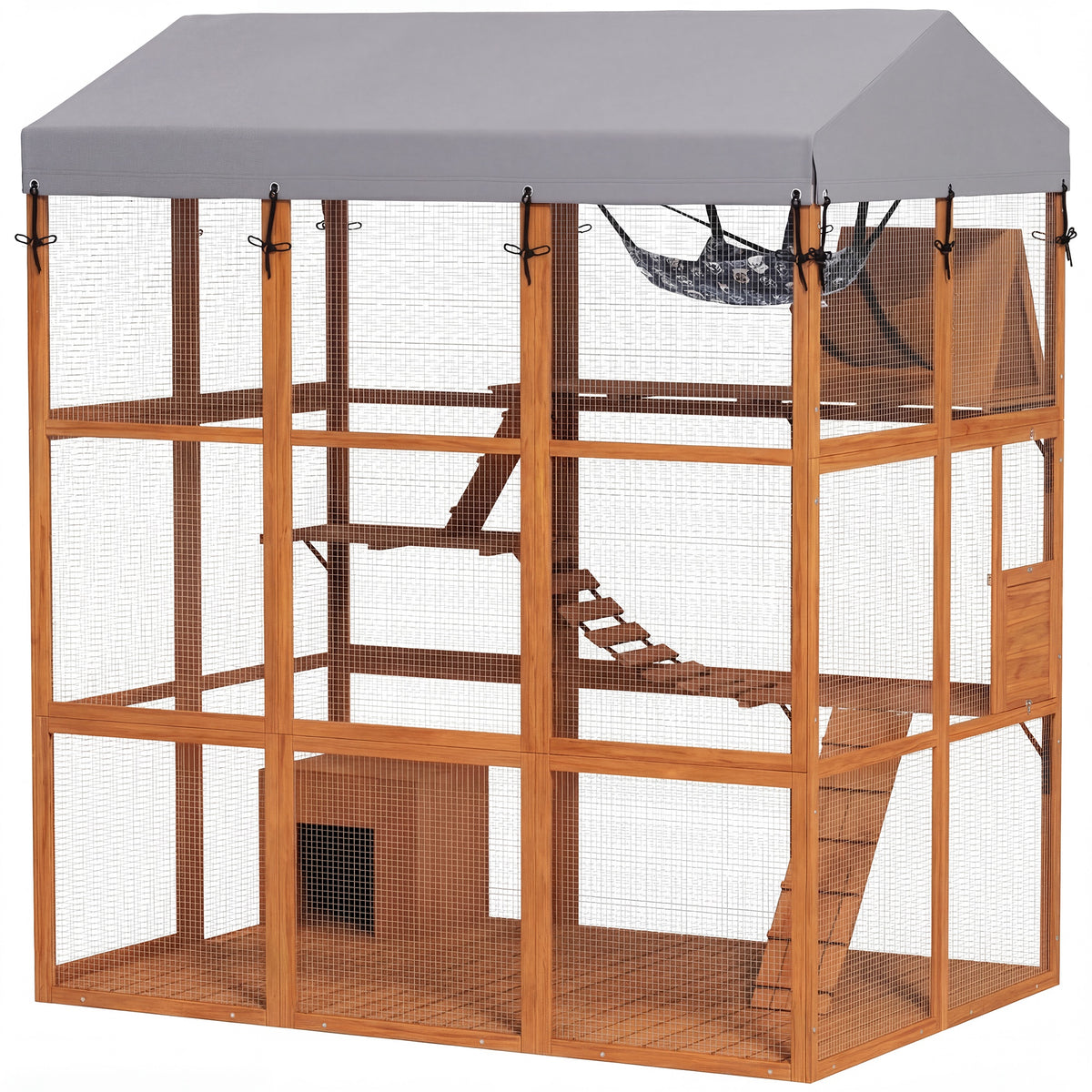 Outdoor wooden cat enclosure