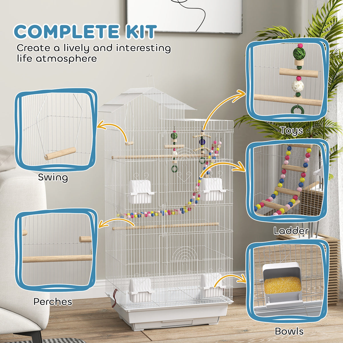 Spacious Bird Cage with Toys and Accessories