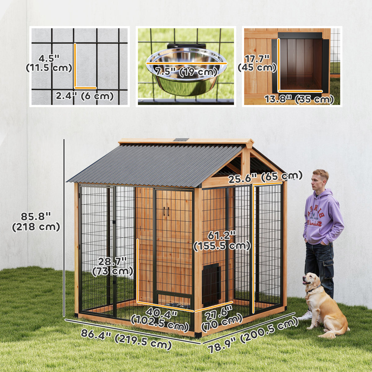 Caseta para perros de 218 cm con diseño walk-in — Amarillo