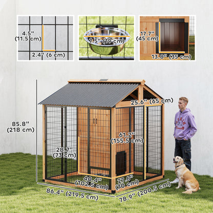 Caseta para perros de 218 cm con diseño walk-in — Amarillo