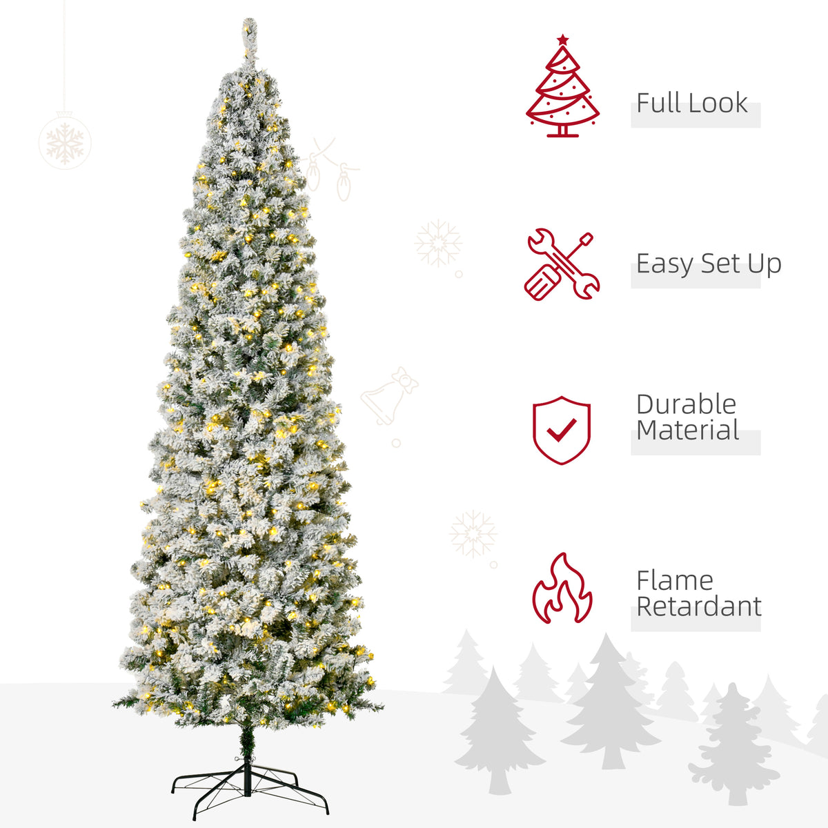 Pre-Lit Slim Flocked Artificial Christmas Tree with LED Lights