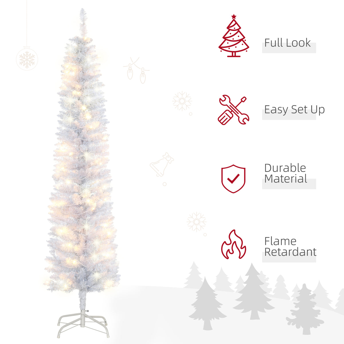 7.5ft Pencil Christmas Tree Realistic Pine Needles