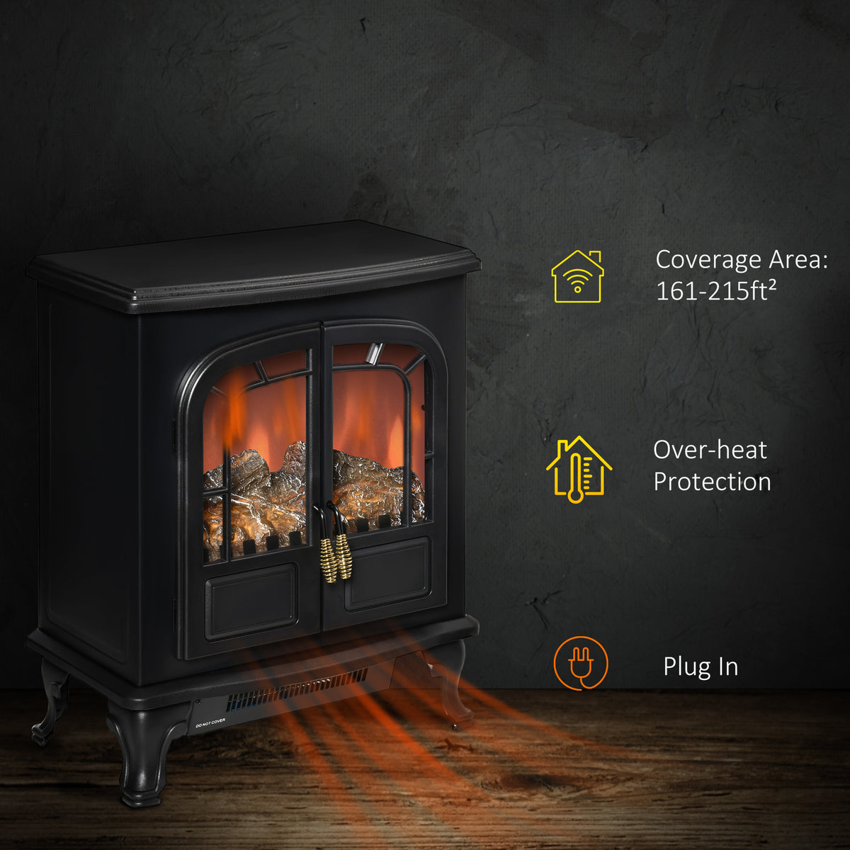 Electric Fireplace Stove Double Door with LED Flame Effect