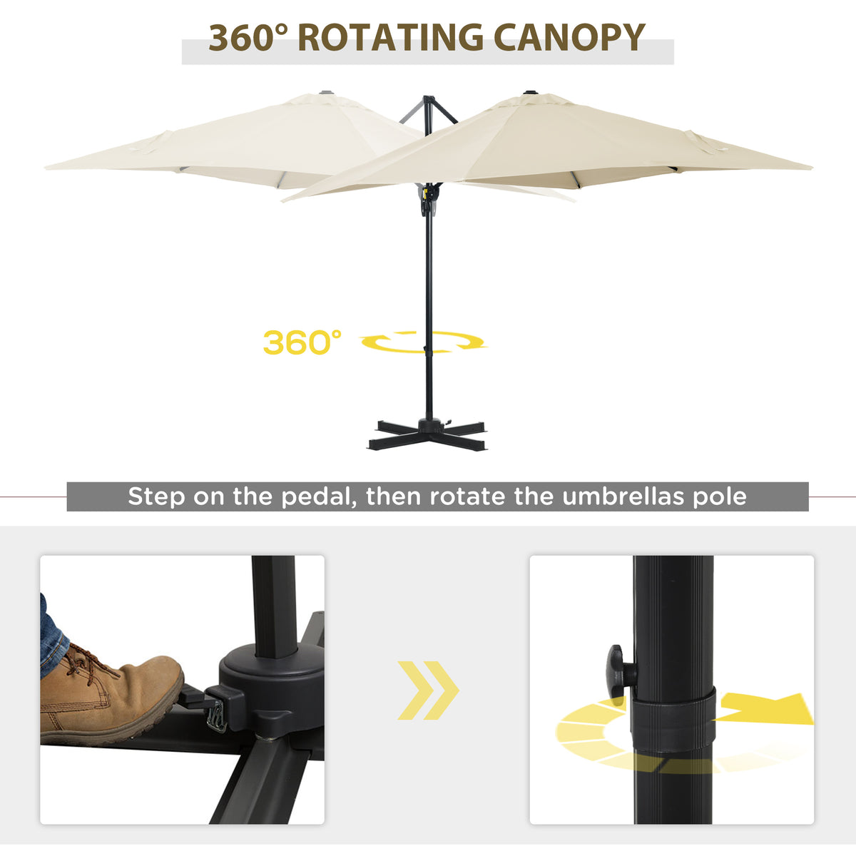 Sombrilla excentrada cuadrada de 245 cm con rotación de 360 grados