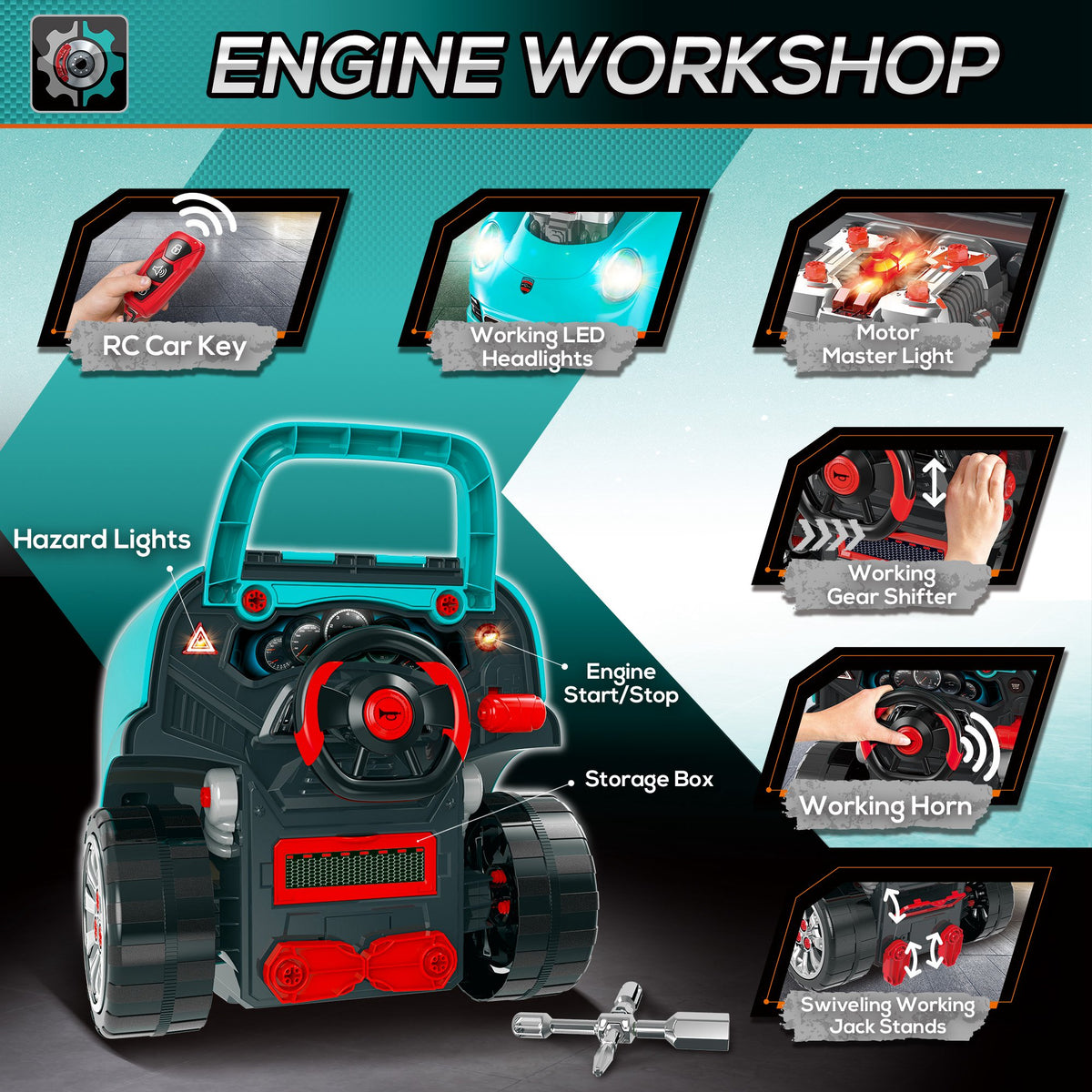Kids mechanic truck engine toy set — Set of 61