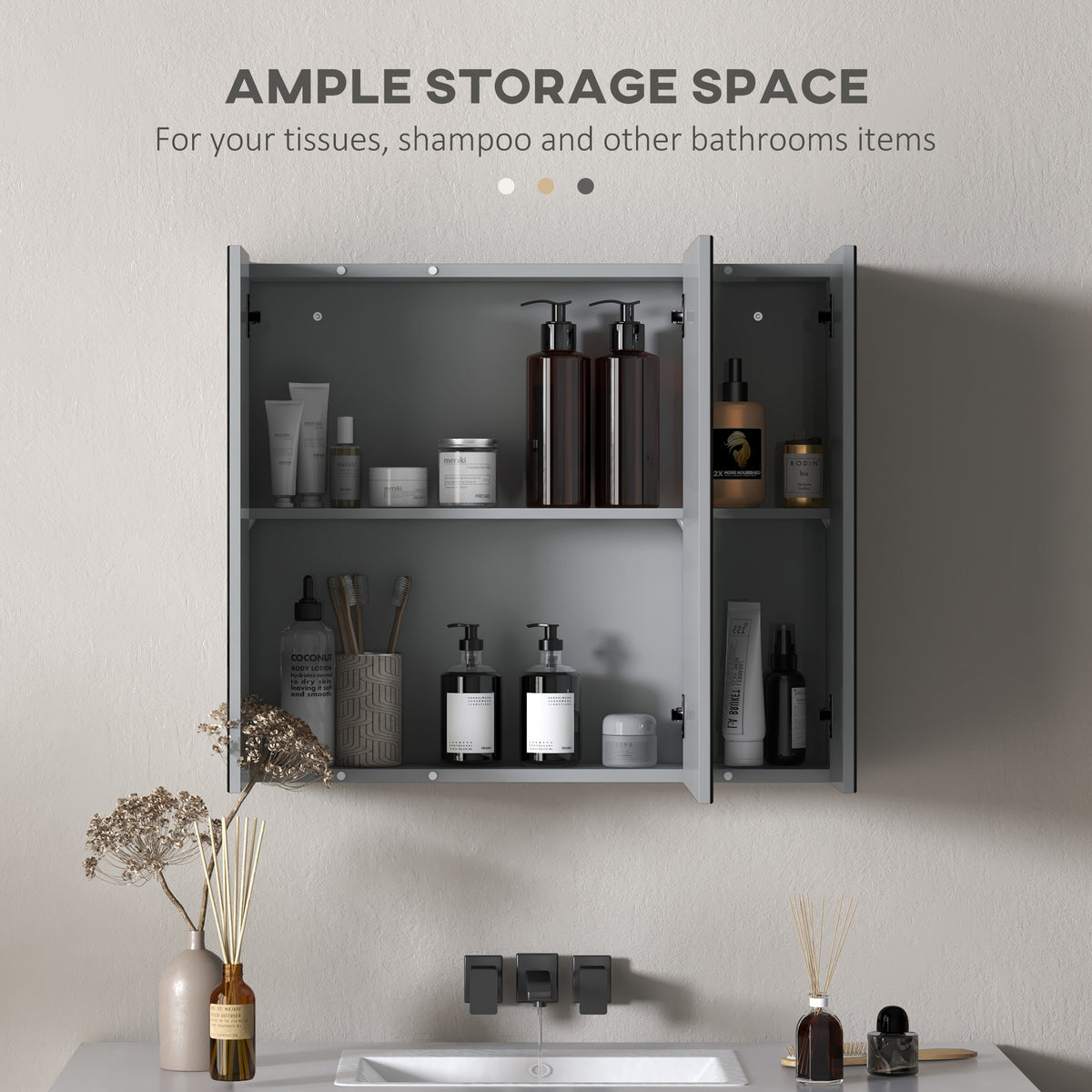 Armario de pared para baño con espejo y 3 puertas