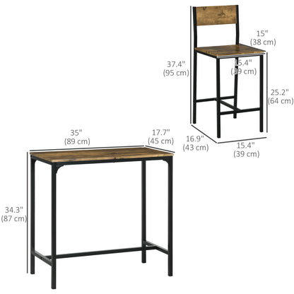Industrial bar table set counter height 3 piece